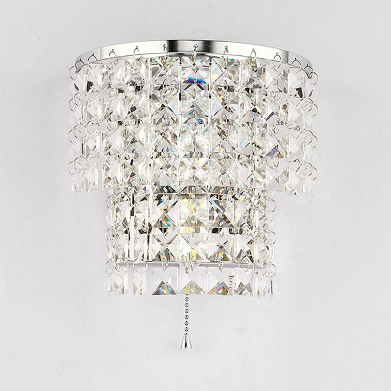 Vintage Style Crystal Wall Sconce With Double Layers & Chrome/Gold Finish - 1 Light Square Shape