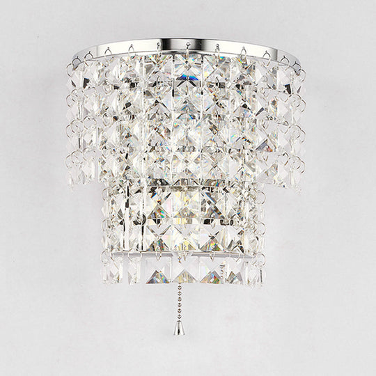 Vintage Style Crystal Wall Sconce With Double Layers & Chrome/Gold Finish - 1 Light Square Shape