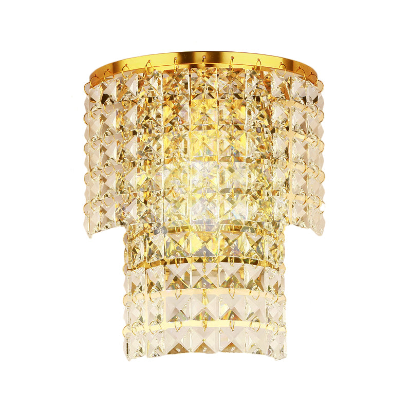 Vintage Style Crystal Wall Sconce With Double Layers & Chrome/Gold Finish - 1 Light Square Shape