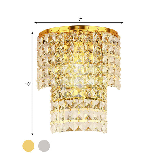 Vintage Style Crystal Wall Sconce With Double Layers & Chrome/Gold Finish - 1 Light Square Shape