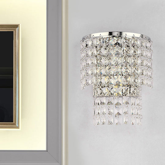 Vintage Style Crystal Wall Sconce With Double Layers & Chrome/Gold Finish - 1 Light Square Shape