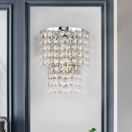 Vintage Style Crystal Wall Sconce With Double Layers & Chrome/Gold Finish - 1 Light Square Shape