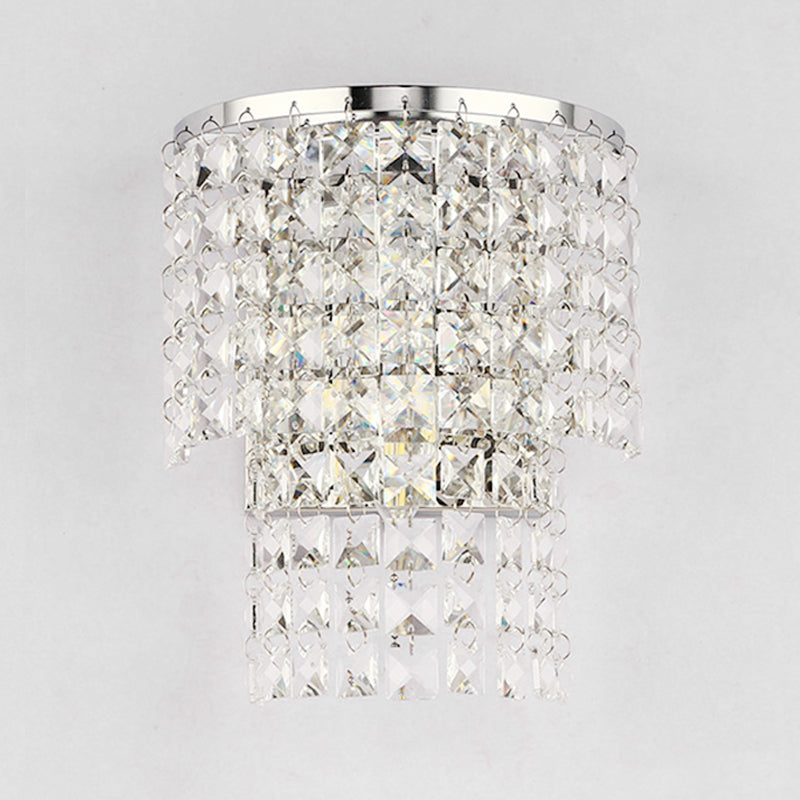 Vintage Style Crystal Wall Sconce With Double Layers & Chrome/Gold Finish - 1 Light Square Shape