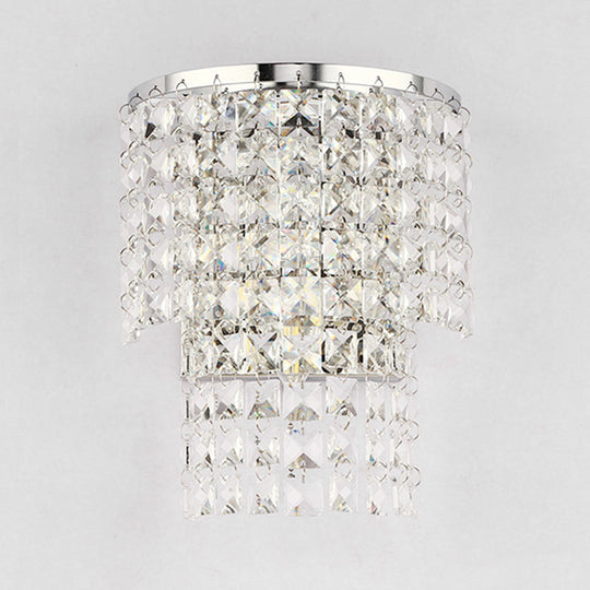 Vintage Style Crystal Wall Sconce With Double Layers & Chrome/Gold Finish - 1 Light Square Shape