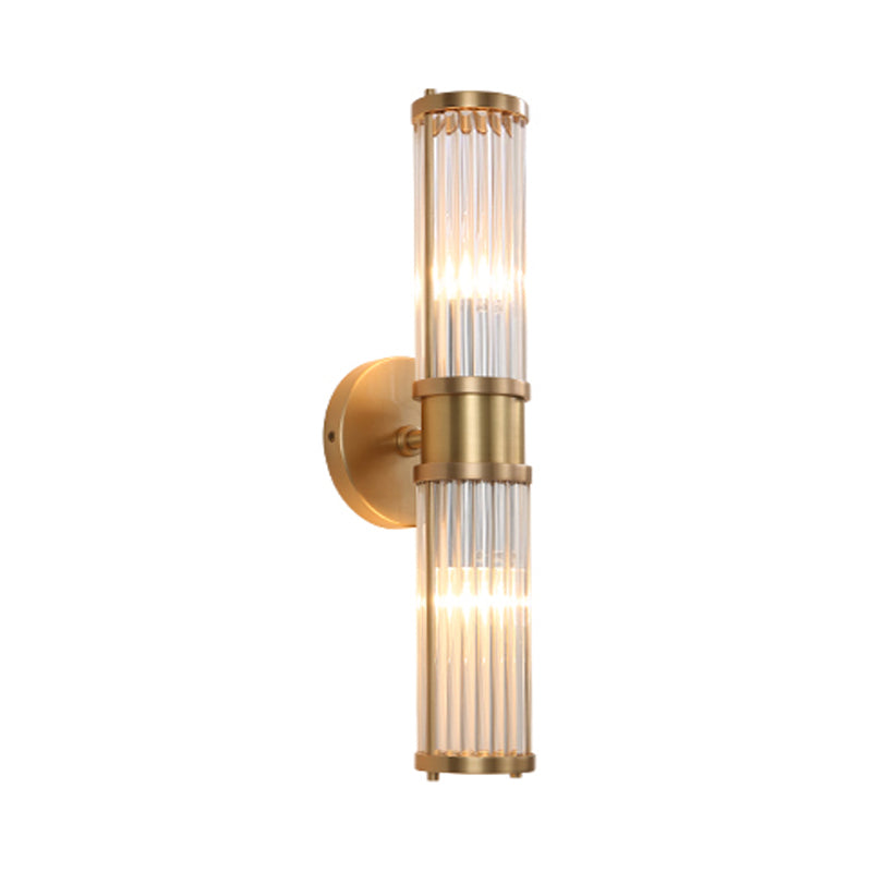 Golden Cylindrical Crystal Wall Sconce - Modernist 1/2-Light Corridor Fixture