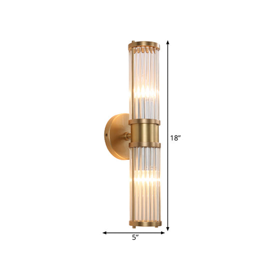 Golden Cylindrical Crystal Wall Sconce - Modernist 1/2-Light Corridor Fixture