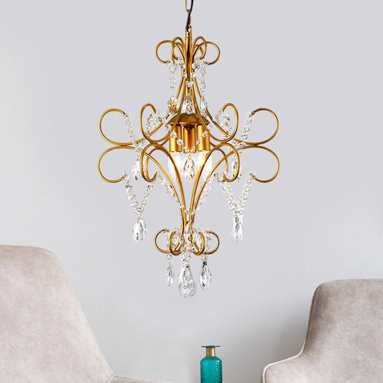 Modern Gold Arm Frame Chandelier With Glass Strand - 3 Lights