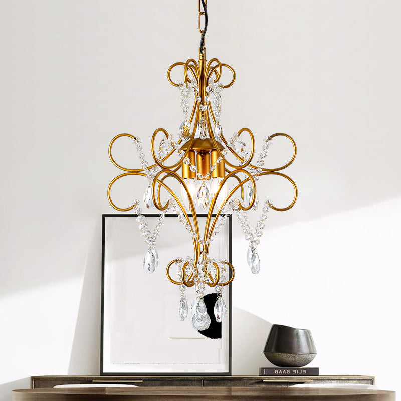 Modern Gold Arm Frame Chandelier With Glass Strand - 3 Lights