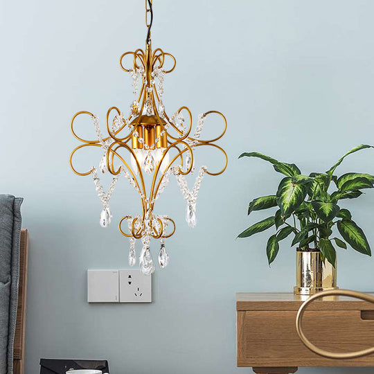 Modern Gold Arm Frame Chandelier With Glass Strand - 3 Lights