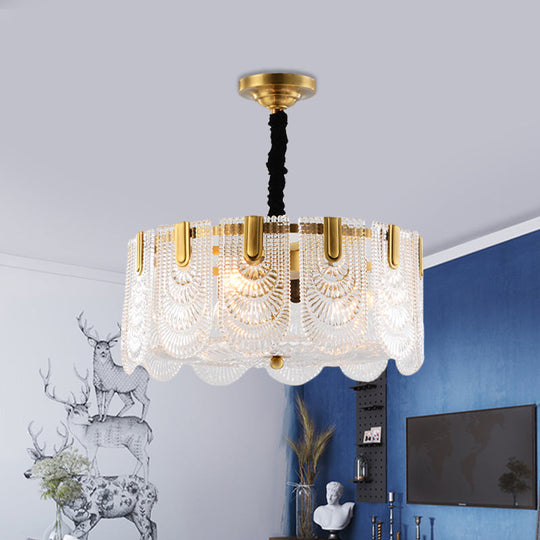 Modern Textured Glass Chandelier With 3-8 Lights In Brass 3 /