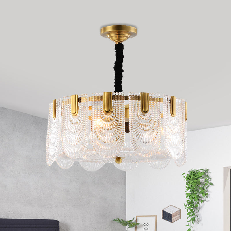 Textured Glass Layered Ceiling Light - Modern Brass Chandelier with 3/8 Lights