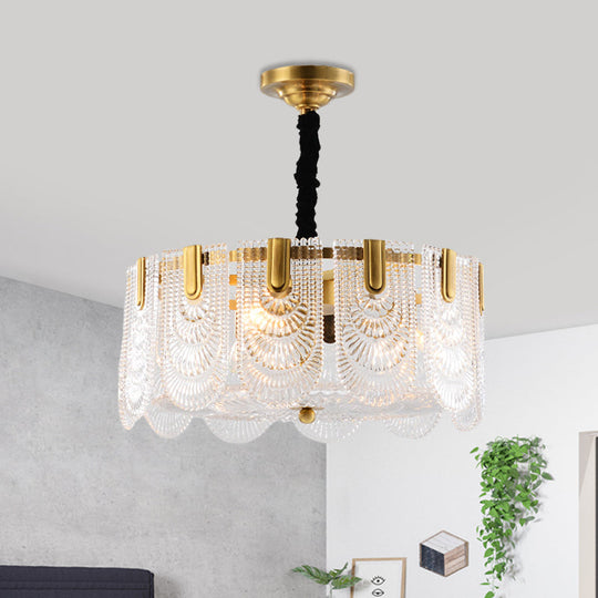 Modern Textured Glass Chandelier With 3-8 Lights In Brass