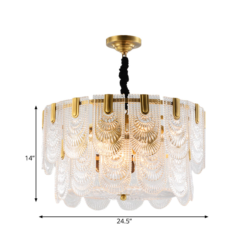 Modern Textured Glass Chandelier With 3-8 Lights In Brass