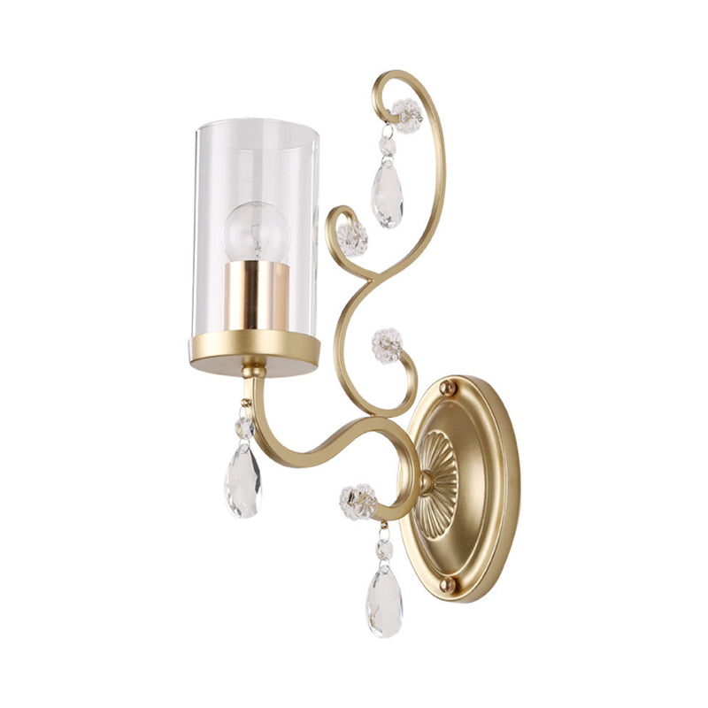 Modern Crystal Brass Sconce Wall Light With Clear Glass Cylinder Shade