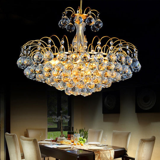 Modern Gold Pendant Chandelier with Faceted Crystal Ball - 3 Lights