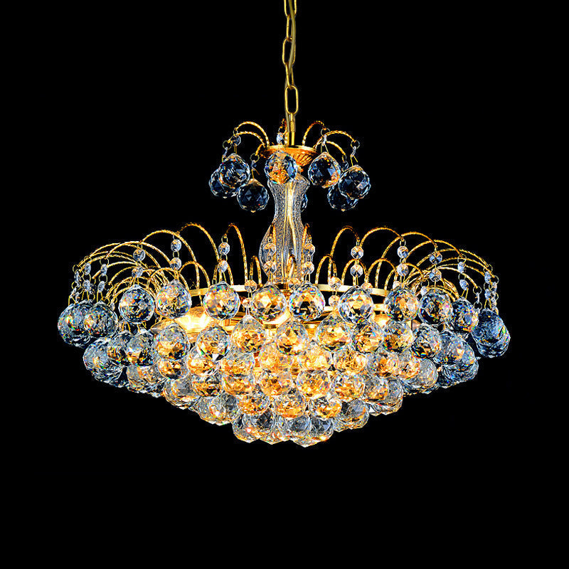 Modern 3-Light Gold Chandelier With Faceted Crystal Pendant