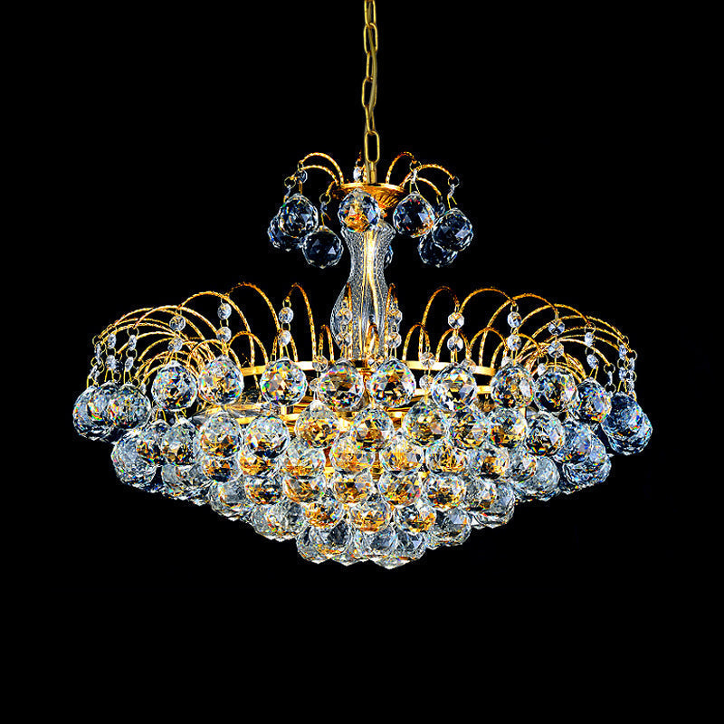 Modern 3-Light Gold Chandelier With Faceted Crystal Pendant