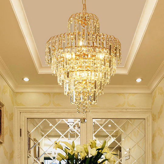 Modern Gold 4-Light Tiered Crystal Hanging Chandelier Ceiling Light for Dining Room