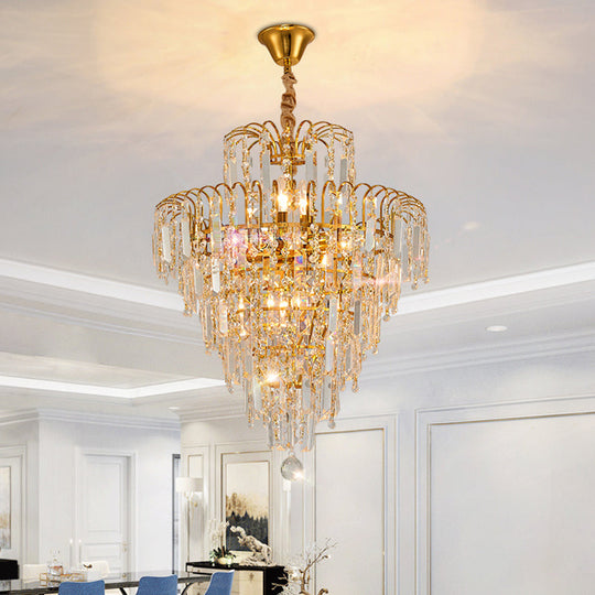 Modern Crystal Tiered Ceiling Light: Elegant Gold Chandelier With 4 Lights For Dining Room