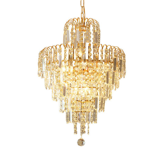 Modern Gold 4-Light Tiered Crystal Hanging Chandelier Ceiling Light for Dining Room