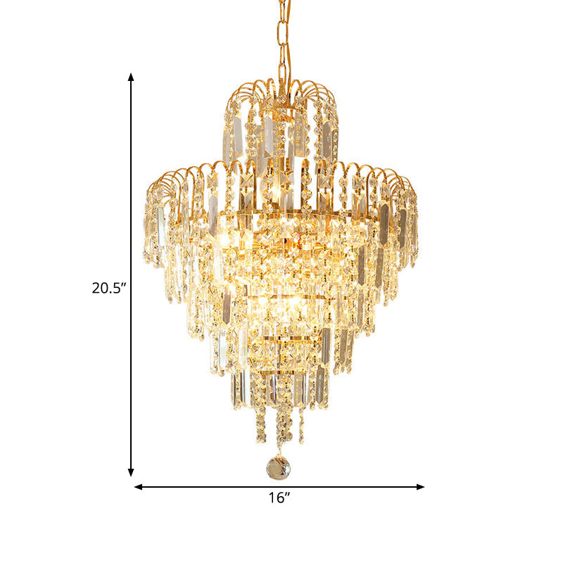 Modern Gold 4-Light Tiered Crystal Hanging Chandelier Ceiling Light for Dining Room