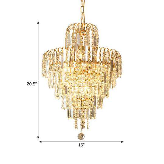 Modern Gold 4-Light Tiered Crystal Hanging Chandelier Ceiling Light for Dining Room