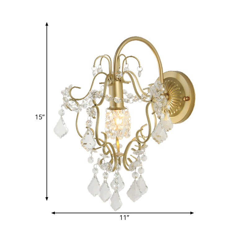 Rustic Metal Wall Mount Lamp With Crystal Accent - Gold Sconce Light