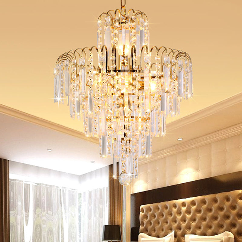 Modern Tiered Crystal Hanging Light Fixture - Gold, 4/6/11 Lights, 16"/18"/23.5" Wide