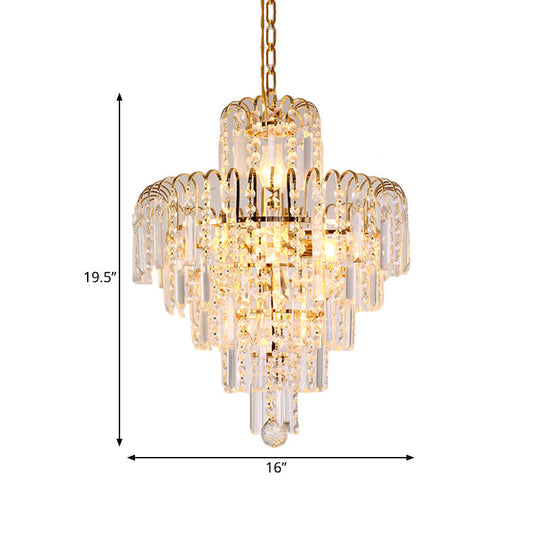 Modern Tiered Crystal Hanging Light Fixture - Gold, 4/6/11 Lights, 16"/18"/23.5" Wide