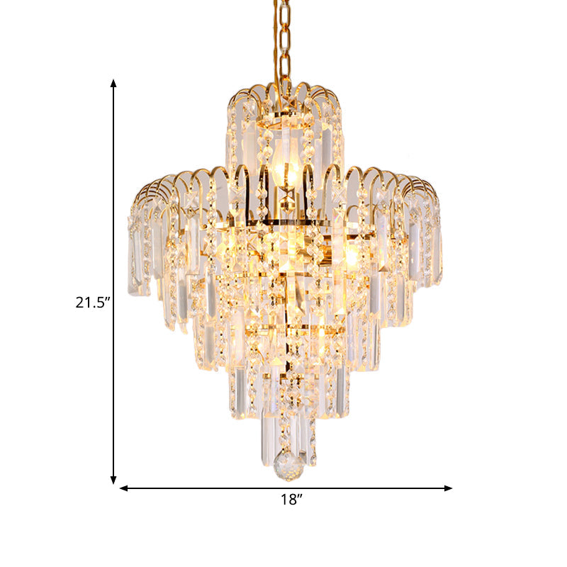 Modern Tiered Crystal Hanging Light Fixture - Gold, 4/6/11 Lights, 16"/18"/23.5" Wide