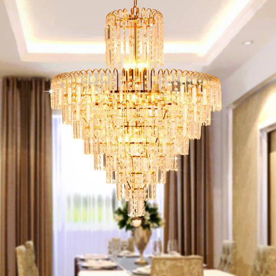 Modern Tiered Crystal Hanging Light Fixture - Gold, 4/6/11 Lights, 16"/18"/23.5" Wide