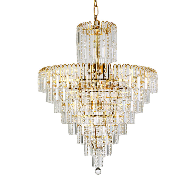 Modern Tiered Crystal Hanging Light Fixture - Gold, 4/6/11 Lights, 16"/18"/23.5" Wide