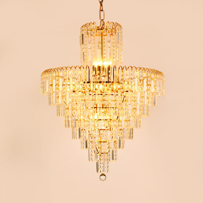 Modern Tiered Crystal Hanging Light Fixture - Gold, 4/6/11 Lights, 16"/18"/23.5" Wide