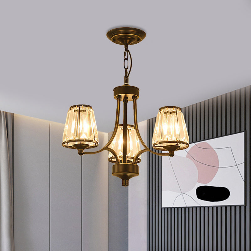 Modern Conical Chandelier Crystal Lamp With 3/5/6 Lights Bedroom Hanging Light Fixture In Gold/Black