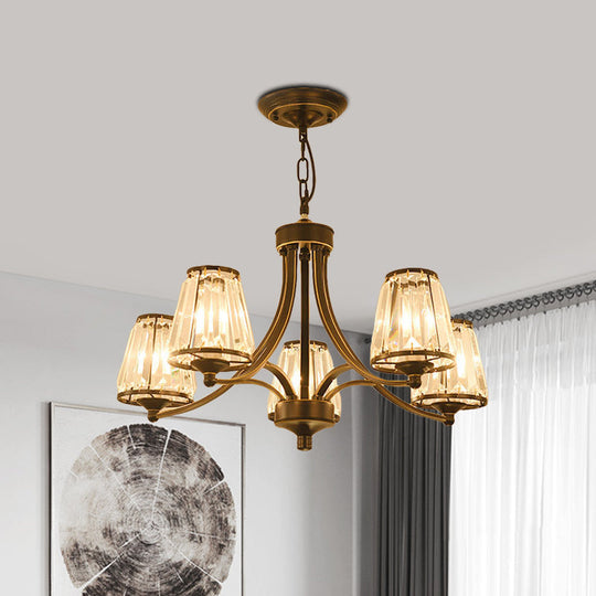 Modern Conical Chandelier Crystal Lamp With 3/5/6 Lights Bedroom Hanging Light Fixture In Gold/Black