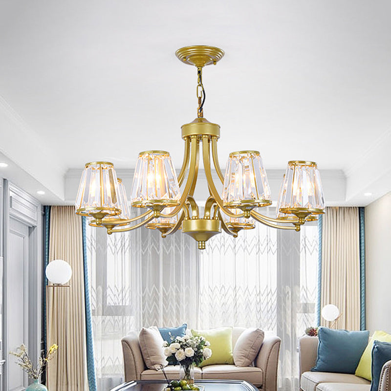 Modern Conical Chandelier Crystal Lamp With 3/5/6 Lights Bedroom Hanging Light Fixture In Gold/Black