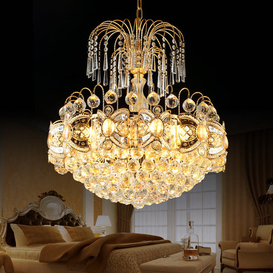 Contemporary Crystal Chandelier - 10-Light Gold Dome Ceiling Fixture Perfect For Dining Room