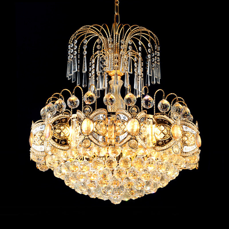 Contemporary Crystal Dome Chandelier - 10 Lights, Gold Ceiling Fixture for Dining Room