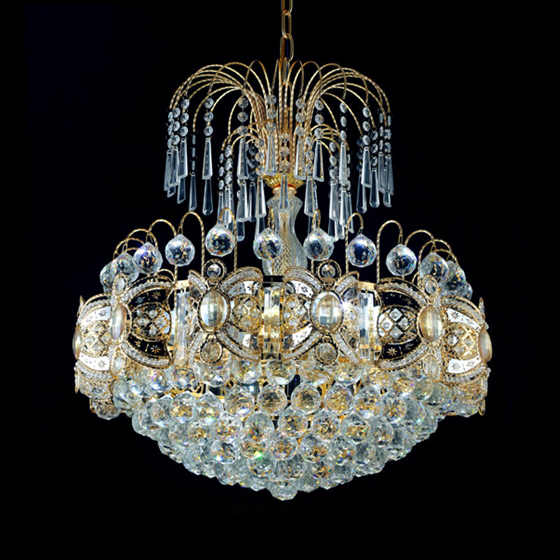 Contemporary Crystal Dome Chandelier - 10 Lights, Gold Ceiling Fixture for Dining Room