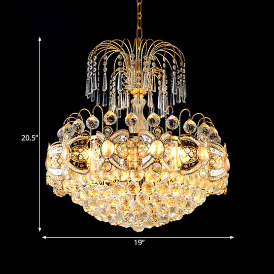 Contemporary Crystal Dome Chandelier - 10 Lights, Gold Ceiling Fixture for Dining Room