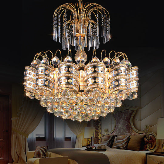 Modern 10-Light Gold Chandelier Ceiling Light Fixture for Bedroom - Crystal Dome Design