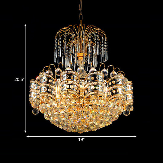 Modern Crystal Dome Ceiling Light: Elegant Gold Chandelier With 10 Lights For Bedroom