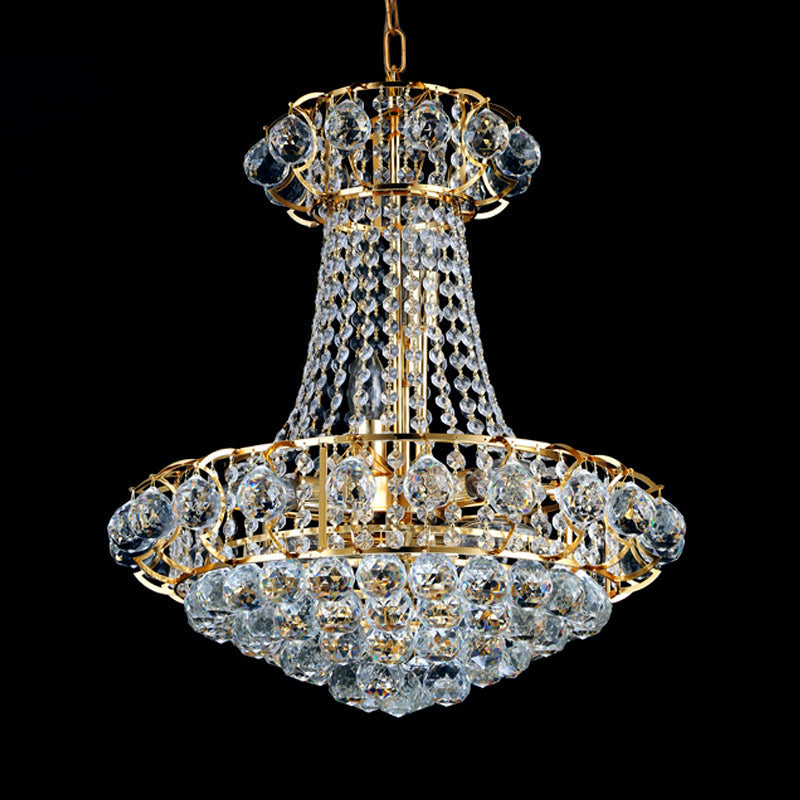 Contemporary Crystal Dome Chandelier - 10-Light Gold Ceiling Hanging Fixture