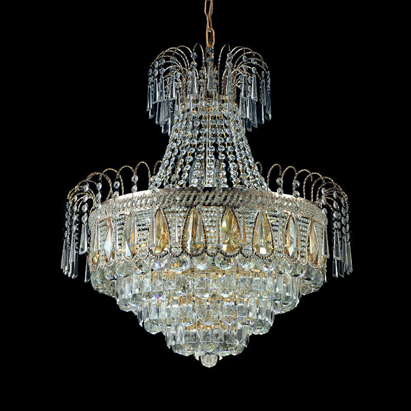 Contemporary Gold Tiered Bedroom Chandelier - Crystal 10-Light Ceiling Fixture