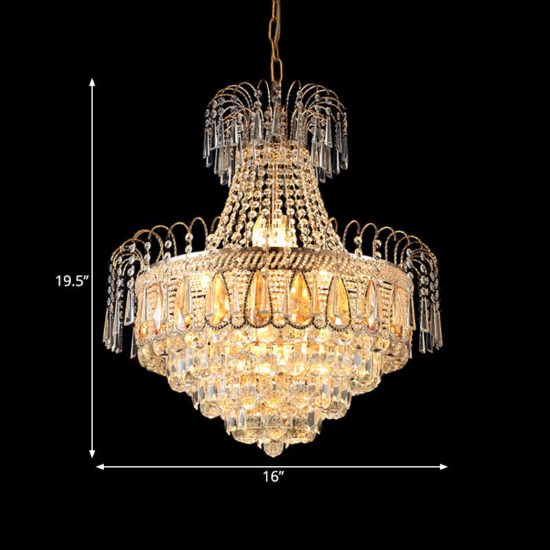 Contemporary Gold Tiered Bedroom Chandelier - Crystal 10-Light Ceiling Fixture