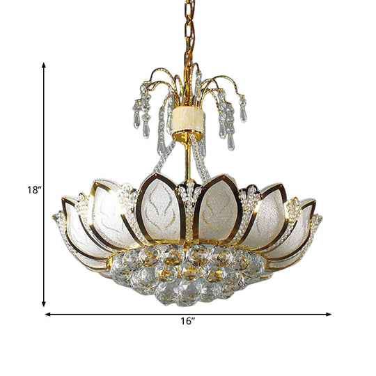 Modern Lotus Crystal Ceiling Light - 6-Light Gold Dining Room Hanging Fixture