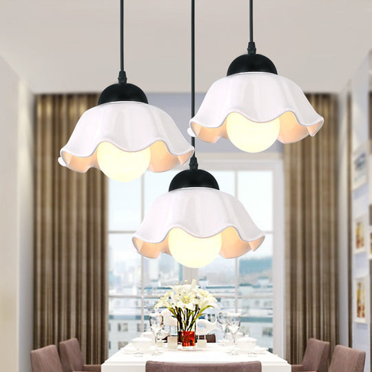 Scalloped Black Ceramic Pendant Light For Dining Room - Elegant 1/3 Fixture