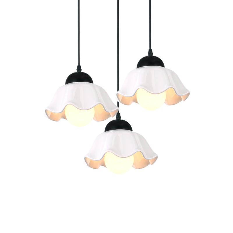 Scalloped Black Ceramic Pendant Light For Dining Room - Elegant 1/3 Fixture