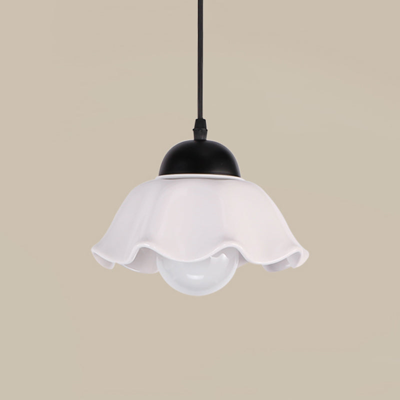 Scalloped Black Ceramic Pendant Light For Dining Room - Elegant 1/3 Fixture