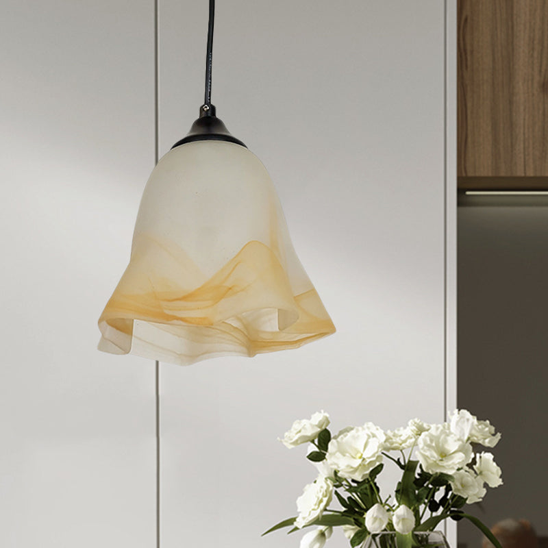 Traditional Glass Pendant Light With Flower/Cone Shape For Living Room White / A